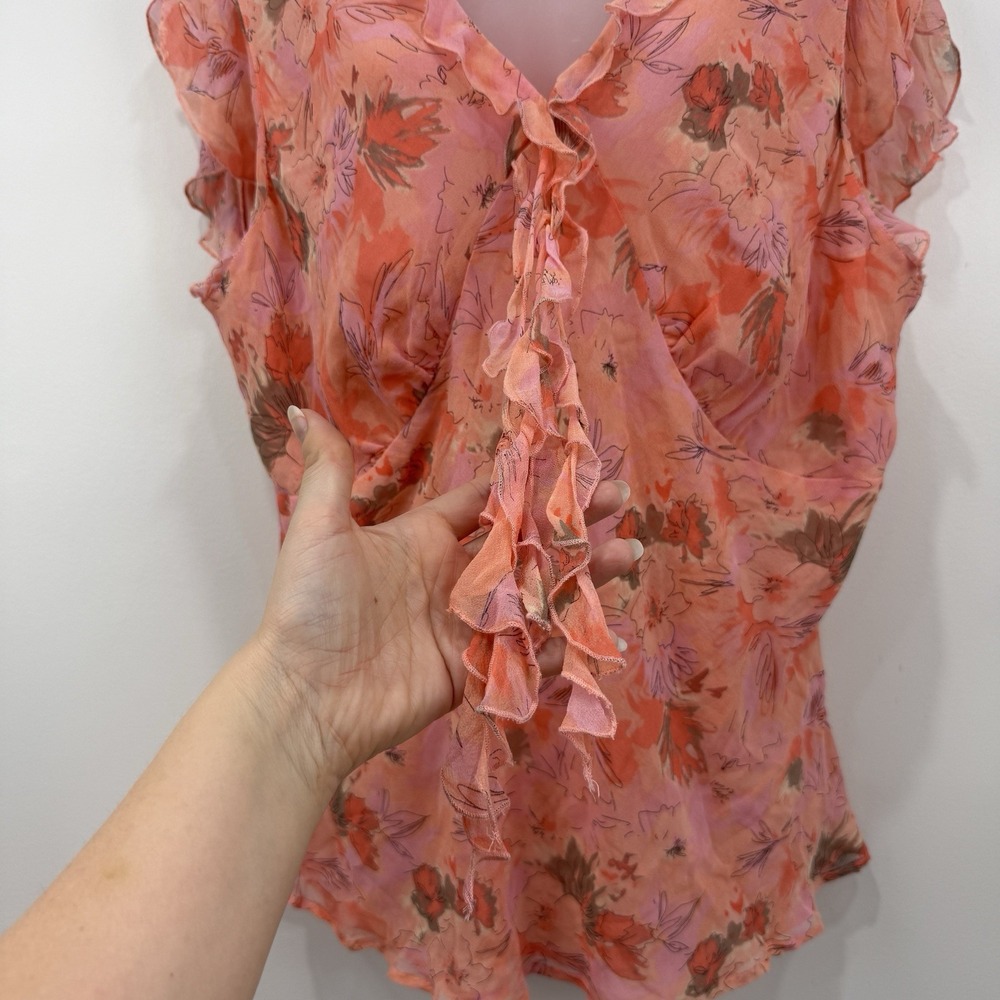 VTG Y2K Worthington 100% Silk Top 2X Fairy Dainty Babydoll Romantic Ruffle - Picture 8 of 10